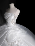 Classy Ball Gown Strapless Satin Lace Sequin Long Wedding Dresses HZ1024