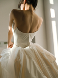 Chic Ball Gown Strapless Satin Tulle Slit Long Wedding Dresses HZ1024