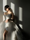 Chic Ball Gown Strapless Satin Tulle Slit Long Wedding Dresses HZ1024