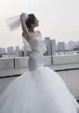 Chic Mermaid Strapless Satin Tulle Applique With Veil Long Wedding Dresses HZ1024