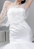 Chic Mermaid Strapless Satin Tulle Applique With Veil Long Wedding Dresses HZ1024