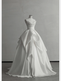 Elegant Ball Gown Strapless White Satin Long Wedding Dresses HZ1024