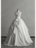 Elegant Ball Gown Strapless White Satin Long Wedding Dresses HZ1024