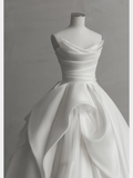 Elegant Ball Gown Strapless White Satin Long Wedding Dresses HZ1024