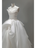 Elegant Ball Gown Strapless White Satin Long Wedding Dresses HZ1024