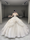 Pretty Ball Gown Strapless Tulle Bow Long Wedding Dresses HZ1024