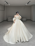 Elegant Ball Gown Strapless Satin Applique Long Wedding Dresses HZ1024