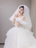 Elegant Ball Gown Off The Shoulder Tulle With Veil Long Wedding Dresses HZ1024