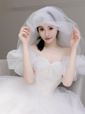 Elegant Ball Gown Off The Shoulder Tulle With Veil Long Wedding Dresses HZ1024