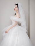 Elegant Ball Gown Off The Shoulder Tulle With Veil Long Wedding Dresses HZ1024