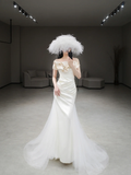 Classy Mermaid Strapless Satin Tulle Long Wedding Dresses HZ1024