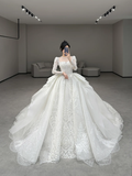 Timeless Ball Gown Square Tulle Lace Long Sleeves Long Wedding Dresses HZ1024