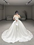 Simple Elegant Ball Gown Off The Shoulder Satin Long Wedding Dresses HZ1024
