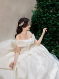 Simple Classy Ball Gown Off The Shoulder Satin Long Wedding Dresses HZ1024