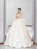 Dreamy Ball Gown Strapless Satin Back With Bow Long Wedding Dresses HZ1024