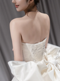 Dreamy Ball Gown Strapless Satin Back With Bow Long Wedding Dresses HZ1024