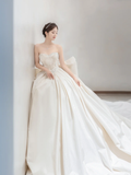Dreamy Ball Gown Strapless Satin Back With Bow Long Wedding Dresses HZ1024