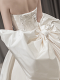Dreamy Ball Gown Strapless Satin Back With Bow Long Wedding Dresses HZ1024