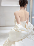 Dreamy Ball Gown Strapless Satin Back With Bow Long Wedding Dresses HZ1024