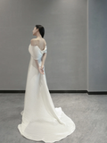 Unique A Line Spaghetti Straps Satin Long Wedding Dresses HZ1024