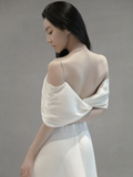 Unique A Line Spaghetti Straps Satin Long Wedding Dresses HZ1024