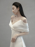 Unique A Line Spaghetti Straps Satin Long Wedding Dresses HZ1024