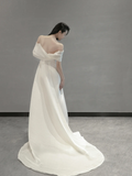 Unique A Line Spaghetti Straps Satin Long Wedding Dresses HZ1024