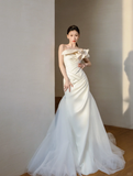 Pretty Mermaid Off The Shoulder Satin Long Wedding Dresses HZ1024