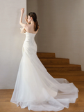 Pretty Mermaid Off The Shoulder Satin Long Wedding Dresses HZ1024