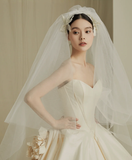Dreamy Ball Gown Strapless Satin With Veil Long Wedding Dresses HZ1024