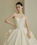 Dreamy Ball Gown Strapless Satin With Veil Long Wedding Dresses HZ1024
