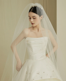 Elegant Ball Gown Strapless Satin Tulle Beaded With Veil Long Wedding Dresses HZ1024