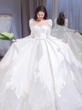 Elegant Ball Gown Square SatinLong Sleeves Long Wedding Dresses HZ1024