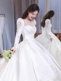 Elegant Ball Gown Square SatinLong Sleeves Long Wedding Dresses HZ1024