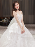 Dreamy Ball Gown Strapless Lace Long Wedding Dresses HZ1024