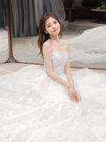 Dreamy Ball Gown Strapless Lace Long Wedding Dresses HZ1024