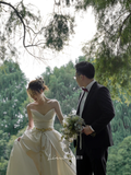 Simple A Line Strapless Satin Long Wedding Dresses HZ1024