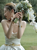 Simple A Line Strapless Satin Long Wedding Dresses HZ1024