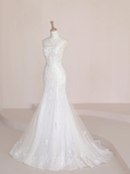 Gorgeous Mermaid Tulle Lace Sequin Long Wedding Dresses HZ1024