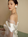 Chic Mermaid Off The Shoulder Satin Tulle Long Sleeves Long Wedding Dresses HZ1024
