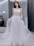 Pretty A Line One Shoulder Tulle Applqiue Long Wedding Dresses HZ1024