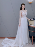 Pretty A Line One Shoulder Tulle Applqiue Long Wedding Dresses HZ1024