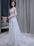 Pretty A Line One Shoulder Tulle Applqiue Long Wedding Dresses HZ1024