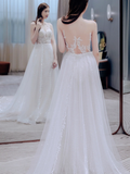 Pretty A Line One Shoulder Tulle Applqiue Long Wedding Dresses HZ1024