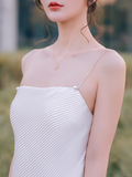 Elegant A Line Spaghetti Straps Satin Long Wedding Dresses HZ1024
