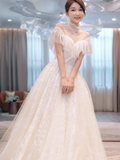 Pretty Ball Gown Tulle Lace Long Wedding Dresses HZ1024