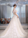 Pretty Ball Gown Tulle Lace Long Wedding Dresses HZ1024