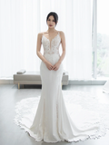 Timeless Mermaid Spaghetti Straps Satin Lace Long Wedding Dresses HZ1024