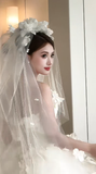 Pretty Ball Gown Strapless Satin Tulle Applique With Veil Long Wedding Dresses HZ1024