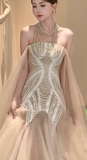 Chic Mermaid Strapless Tulle Lace Beaded Long Wedding Dresses HZ1024